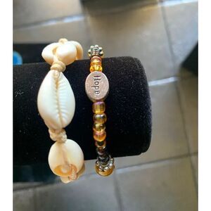 Vintage Seashell and Beaded Hope bracelet, SET of 2, in Silver tone, Unmarked